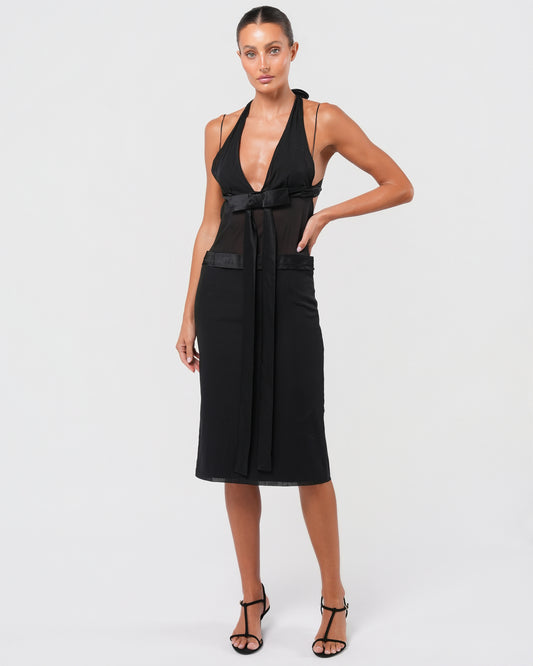 SS 2004 Halter Neck Silk Bow Dress
