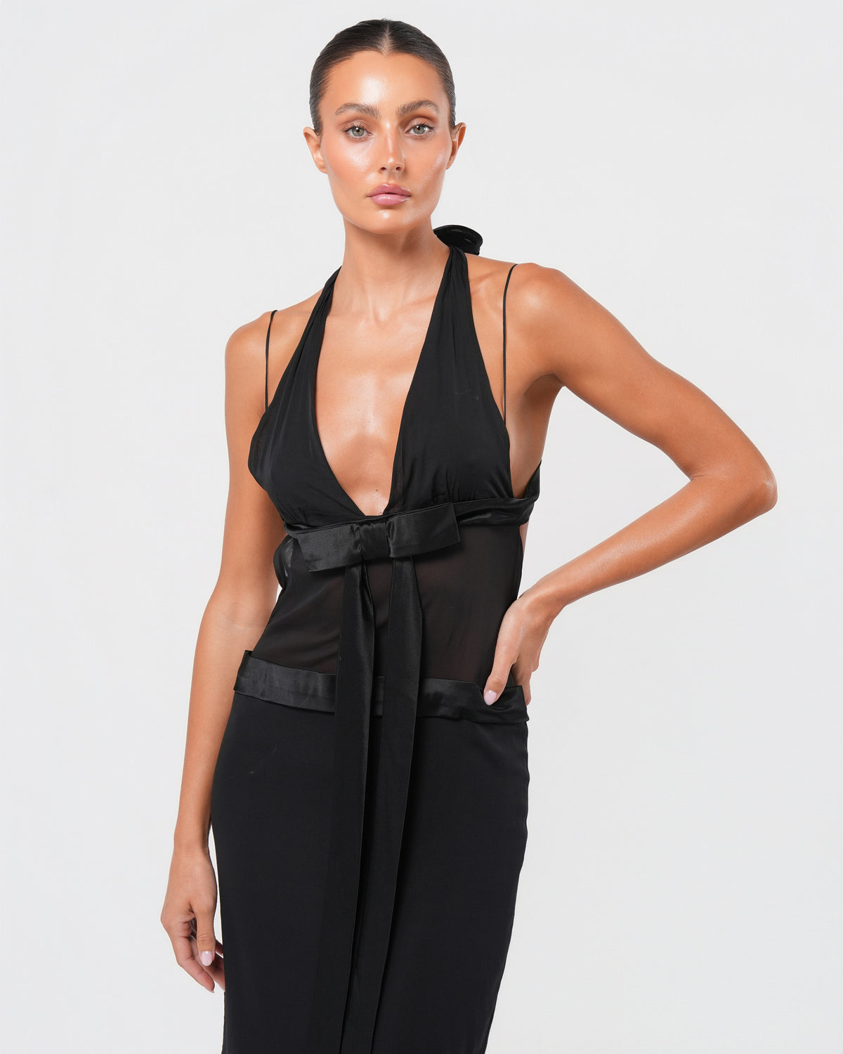 SS 2004 Halter Neck Silk Bow Dress