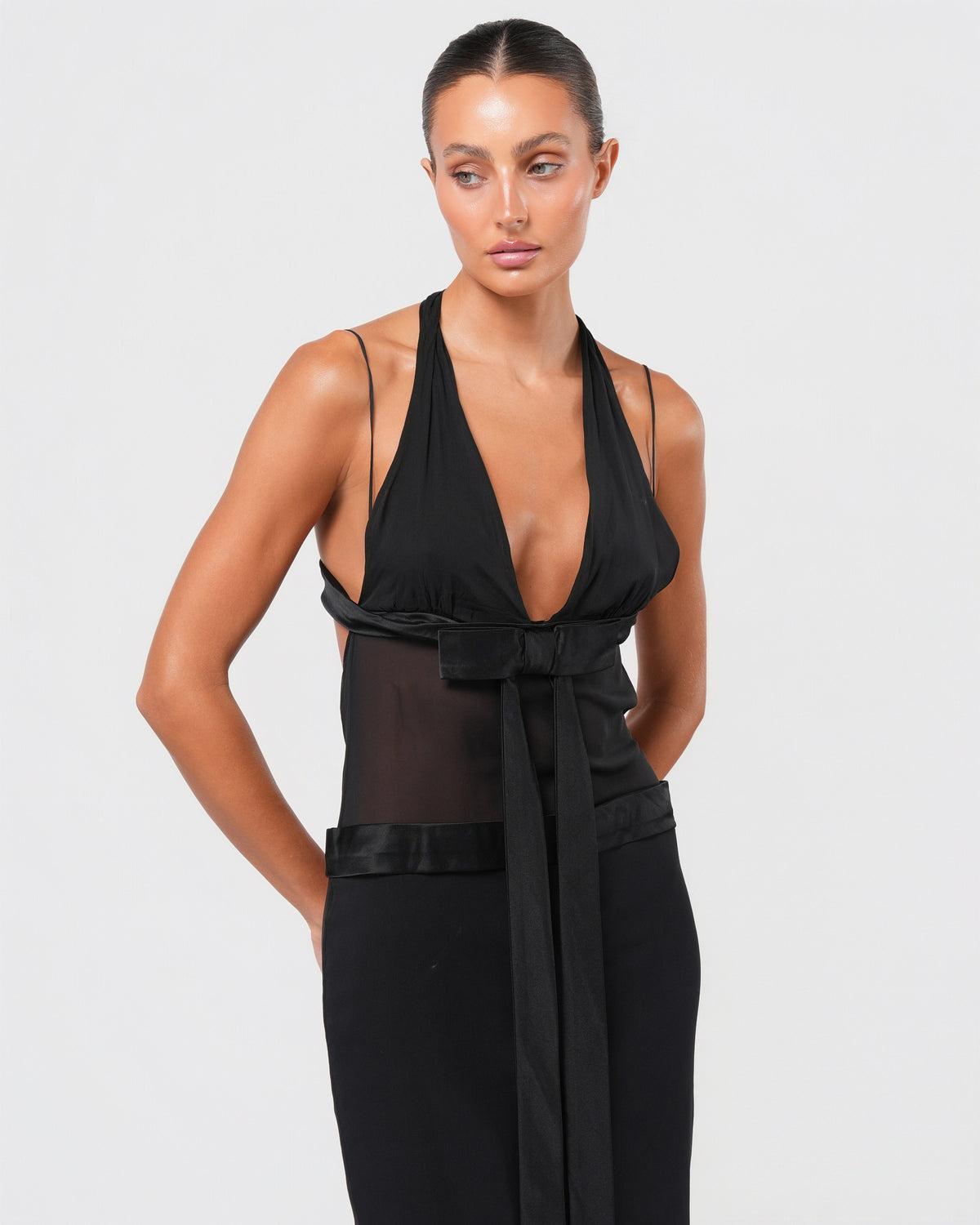 SS 2004 Halter Neck Silk Bow Dress
