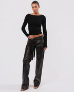 Fringed Leather Pants With Floral Detail