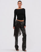 Fringed Leather Pants With Floral Detail