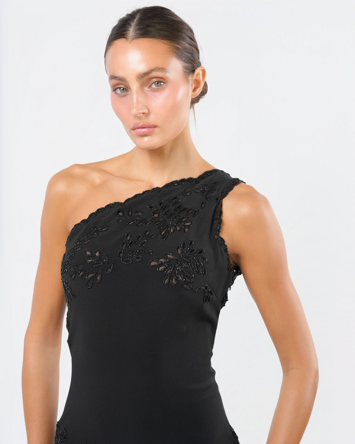 SS 1998 Beaded Runway Gown with Lace Detail