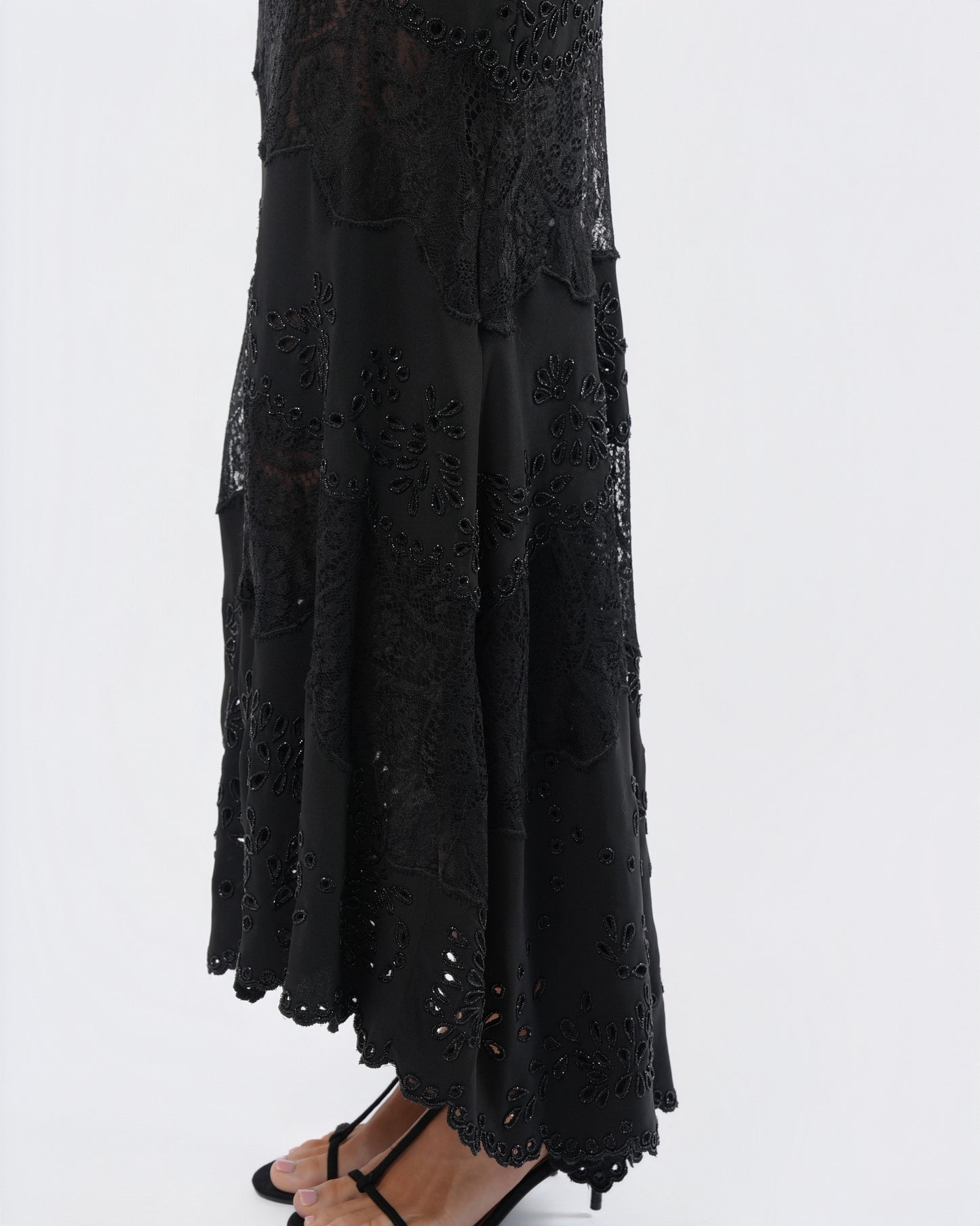 SS 1998 Beaded Runway Gown with Lace Detail