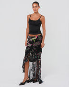 2000s Floral Silk Maxi Skirt With Train