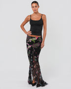2000s Floral Silk Maxi Skirt With Train