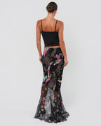 2000s Floral Silk Maxi Skirt With Train