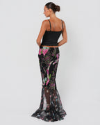 2000s Floral Silk Maxi Skirt With Train