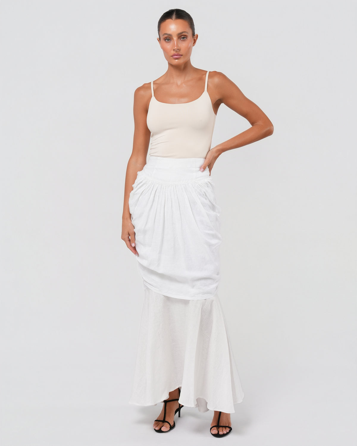 1990s Linen Skirt With Bustle