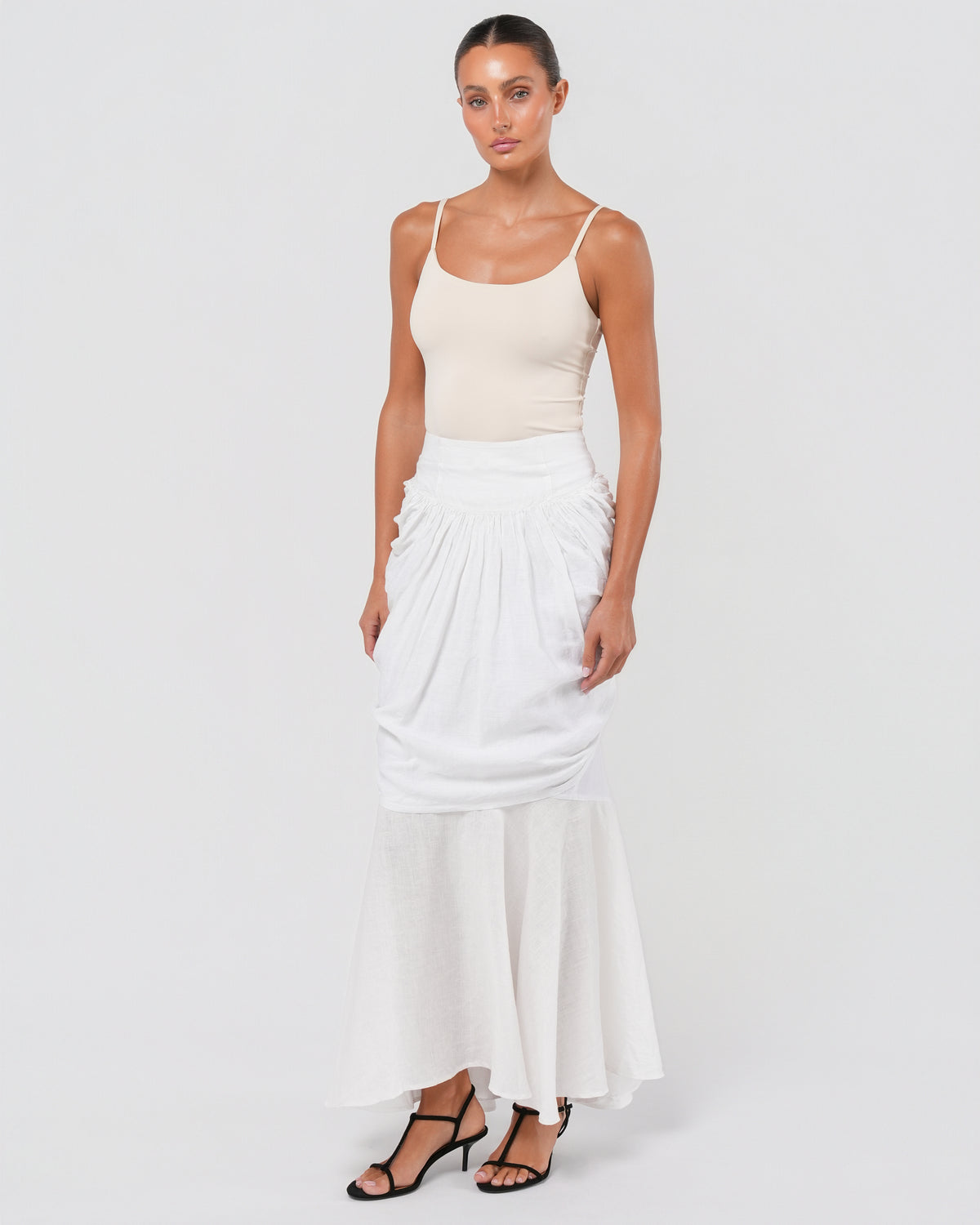 1990s Linen Skirt With Bustle