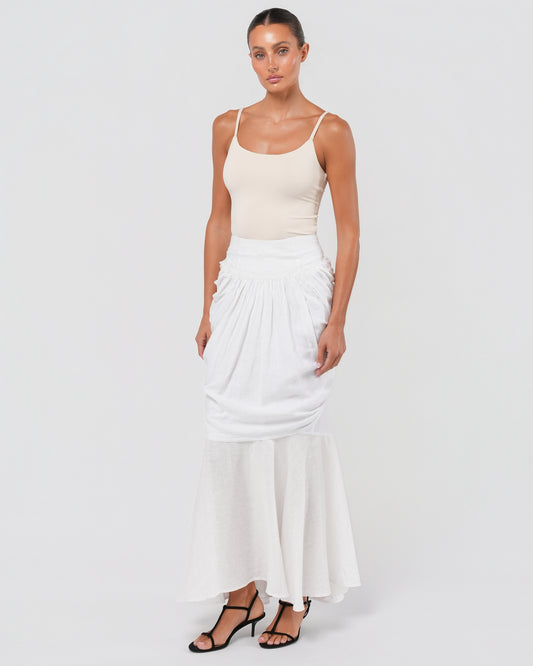 1990s Linen Skirt With Bustle