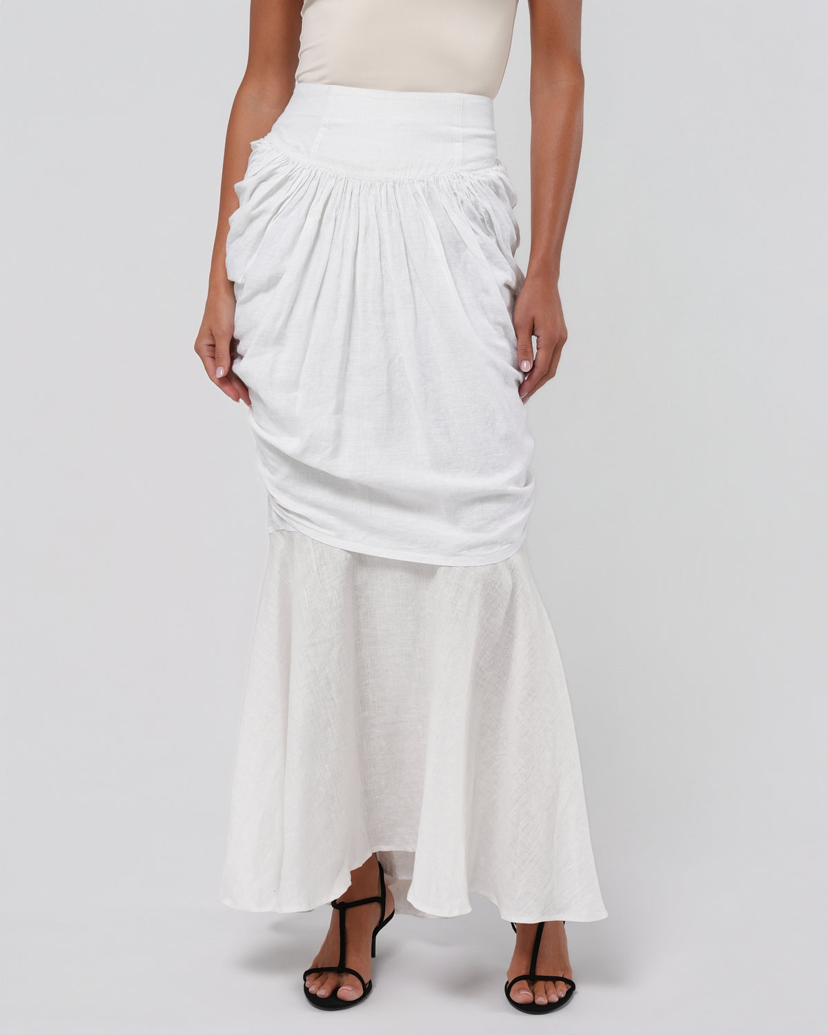 1990s Linen Skirt With Bustle