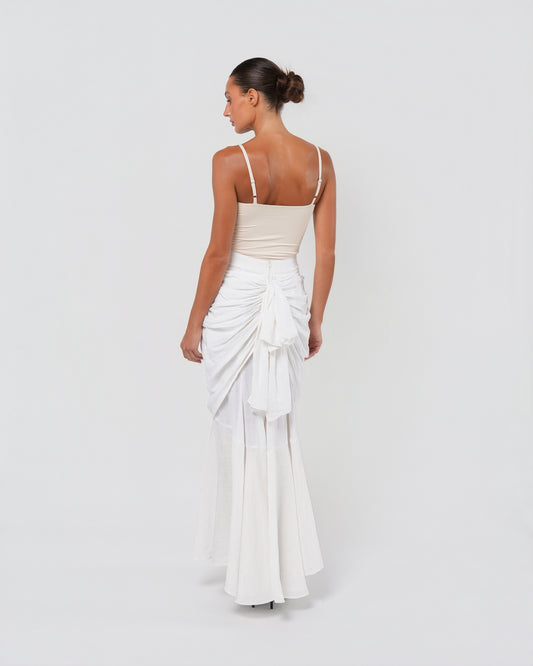 1990s Linen Skirt With Bustle