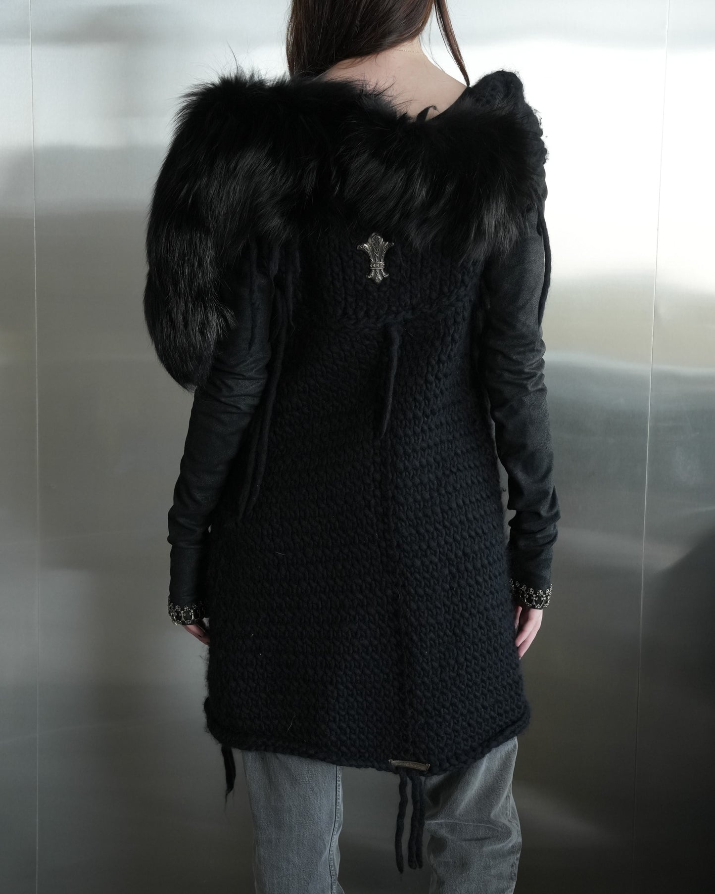 Rick Owens Fur Detail Silver Embellished Sweater
