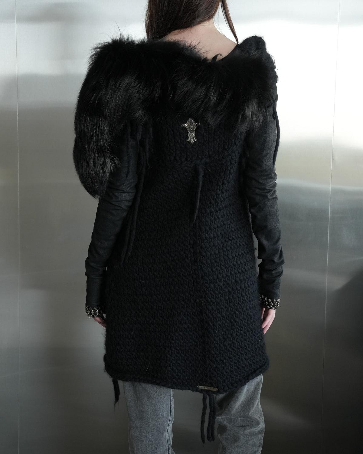 Rick Owens Fur Detail Silver Embellished Sweater