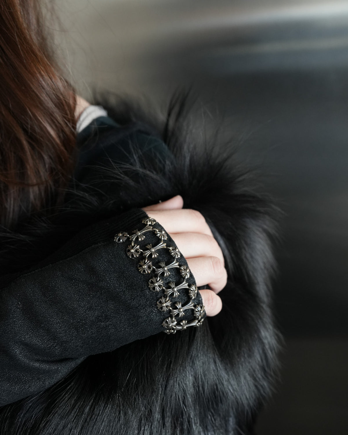Rick Owens Fur Detail Silver Embellished Sweater