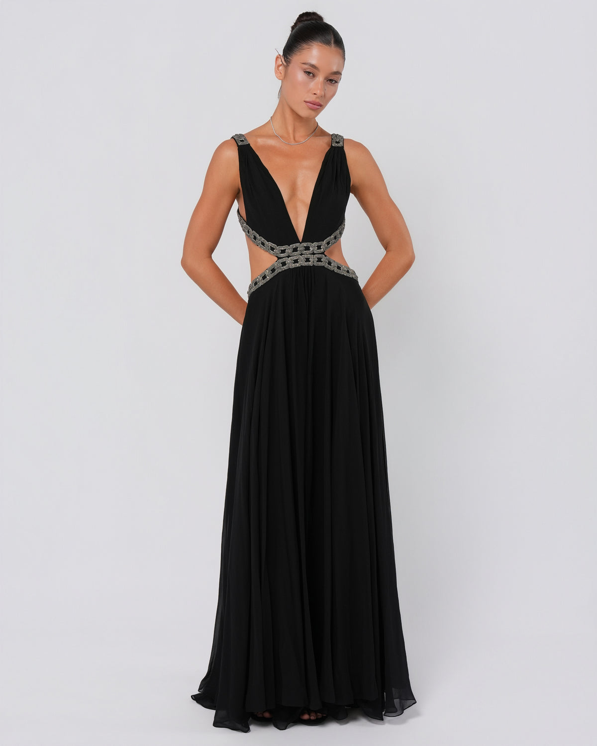 Chain Embellished Cutout Gown