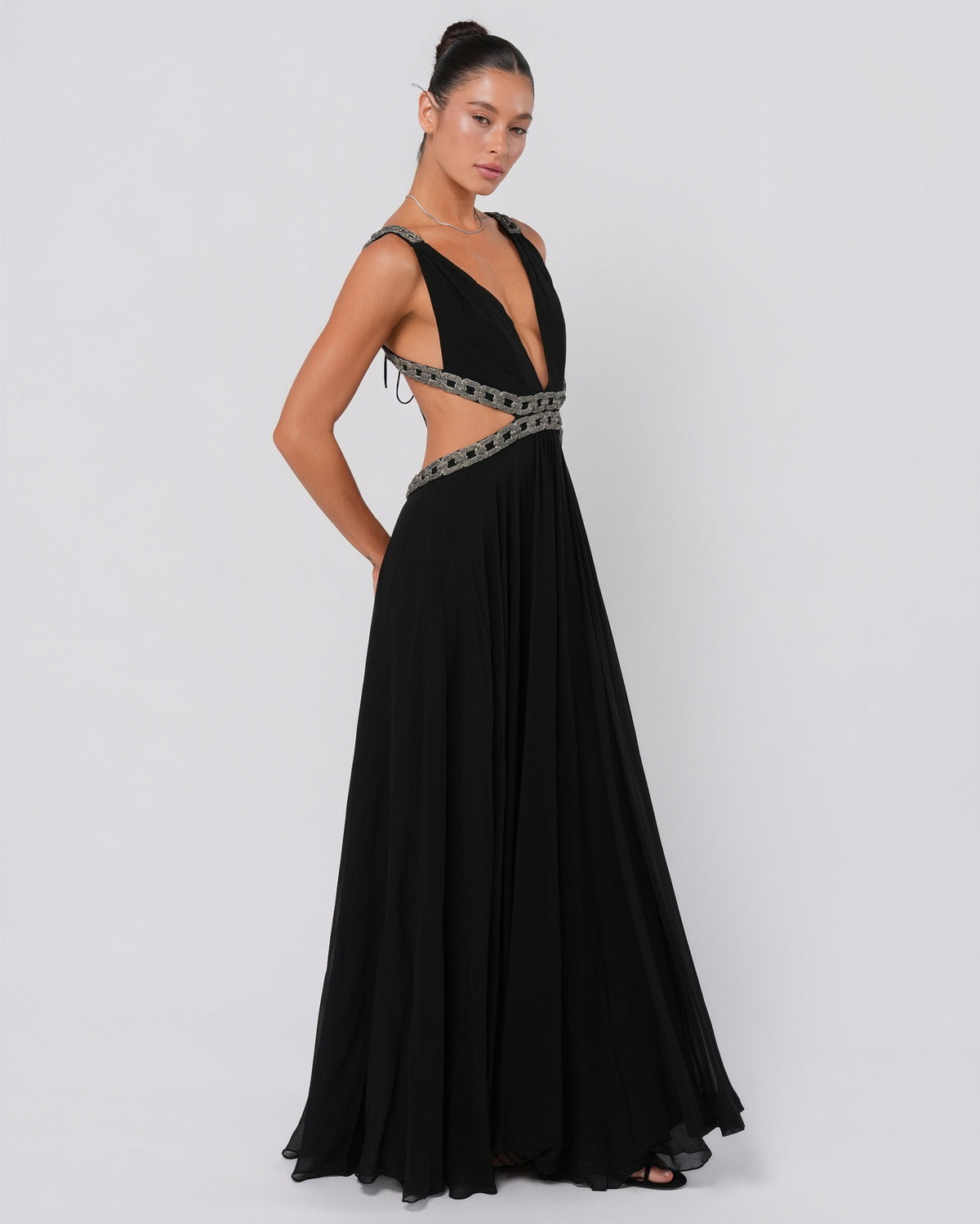 Chain Embellished Cutout Gown