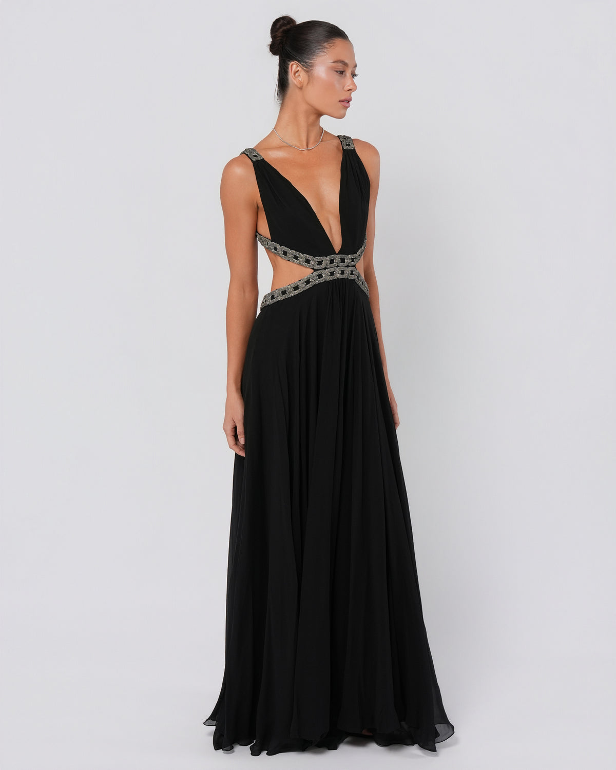 Chain Embellished Cutout Gown