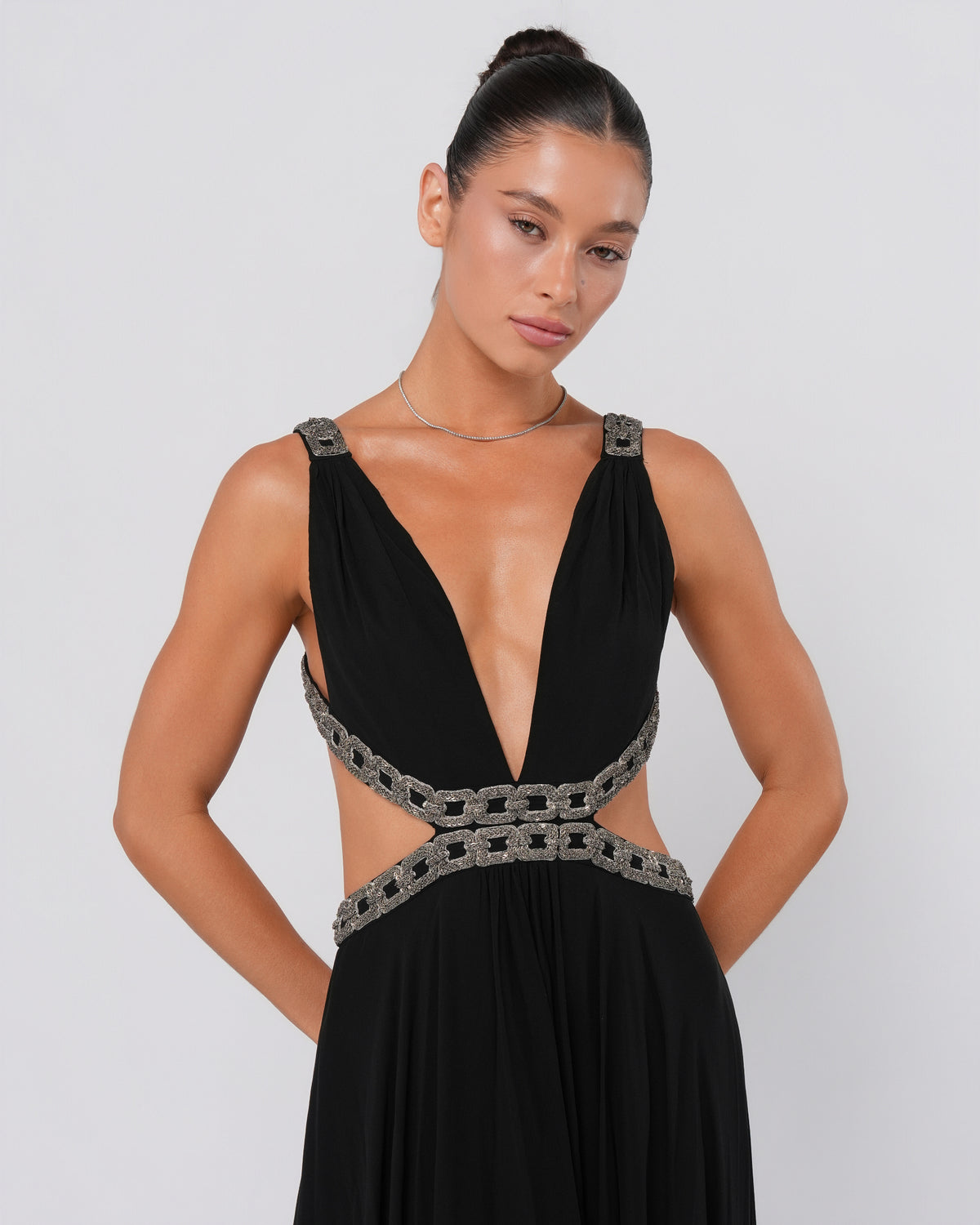Chain Embellished Cutout Gown