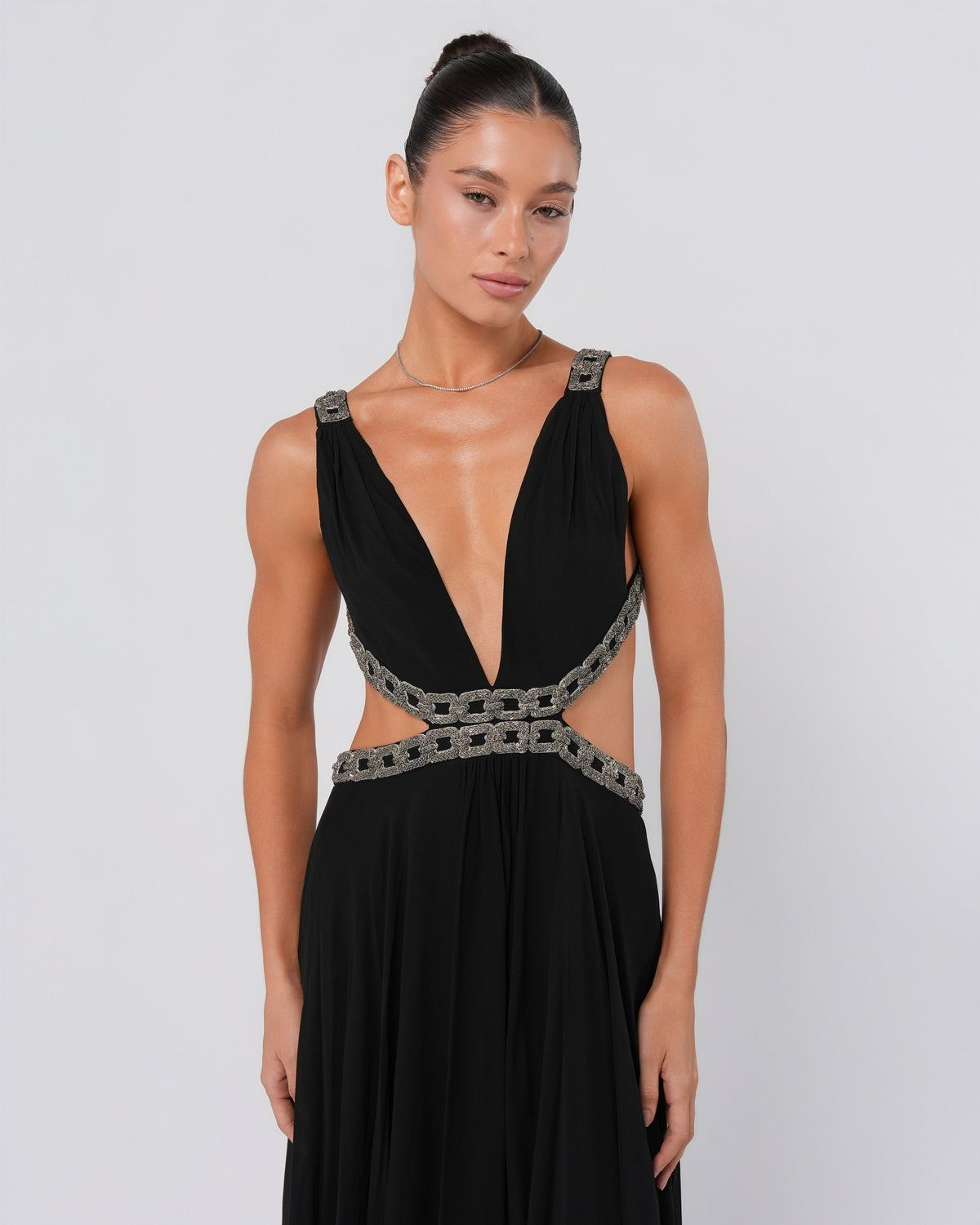 Chain Embellished Cutout Gown