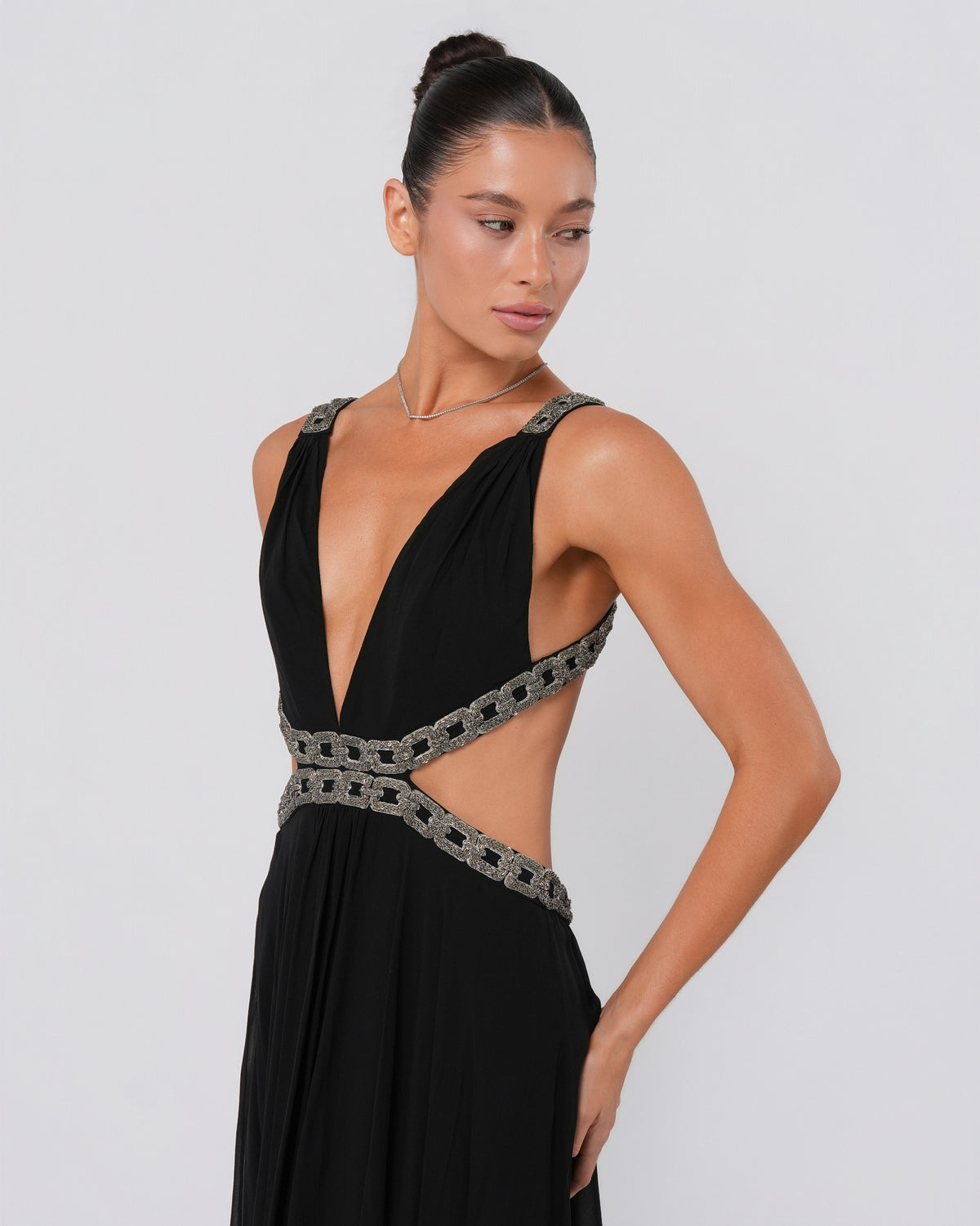 Chain Embellished Cutout Gown