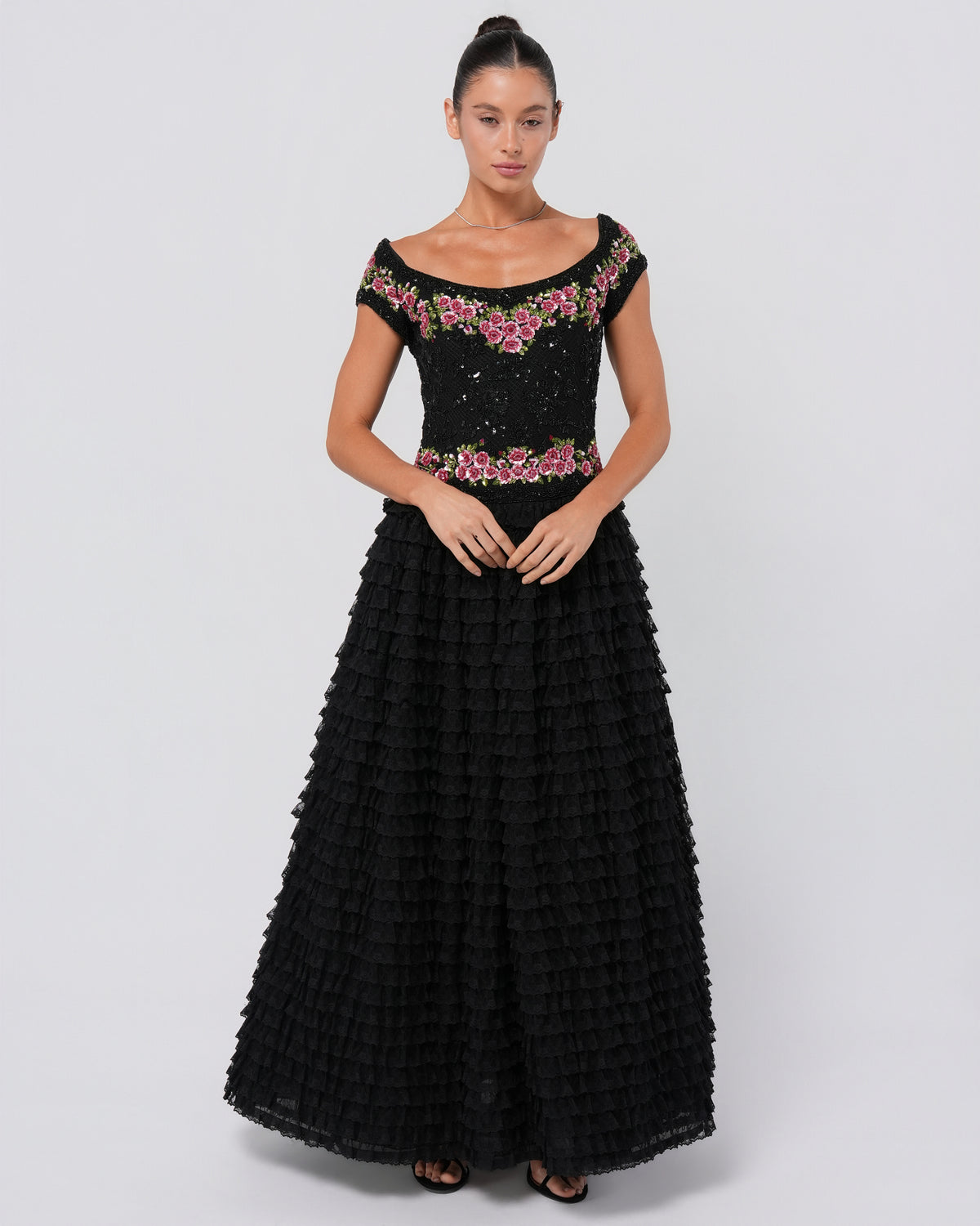 SS 2001 Beaded Ruffled Gown