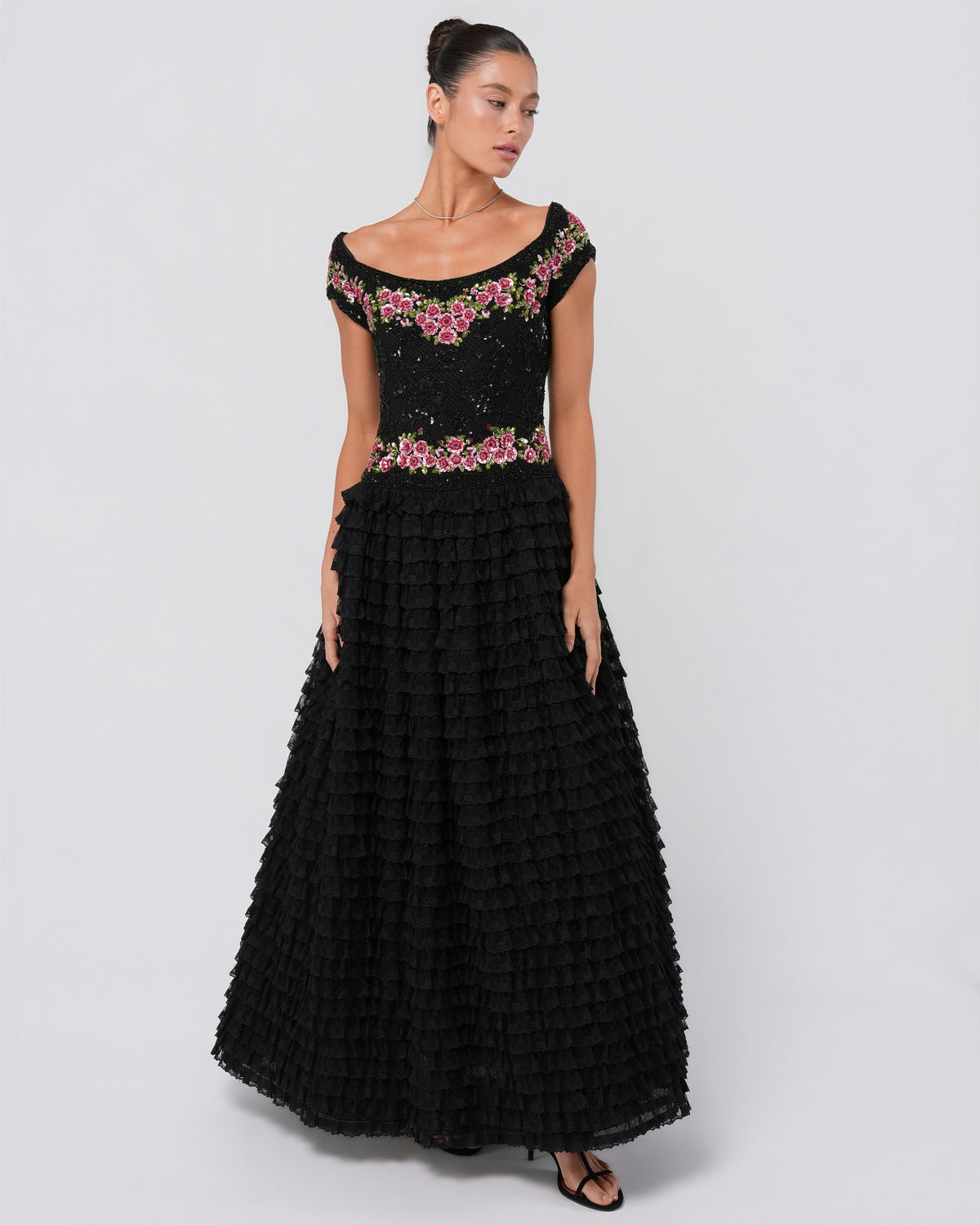 SS 2001 Beaded Ruffled Gown