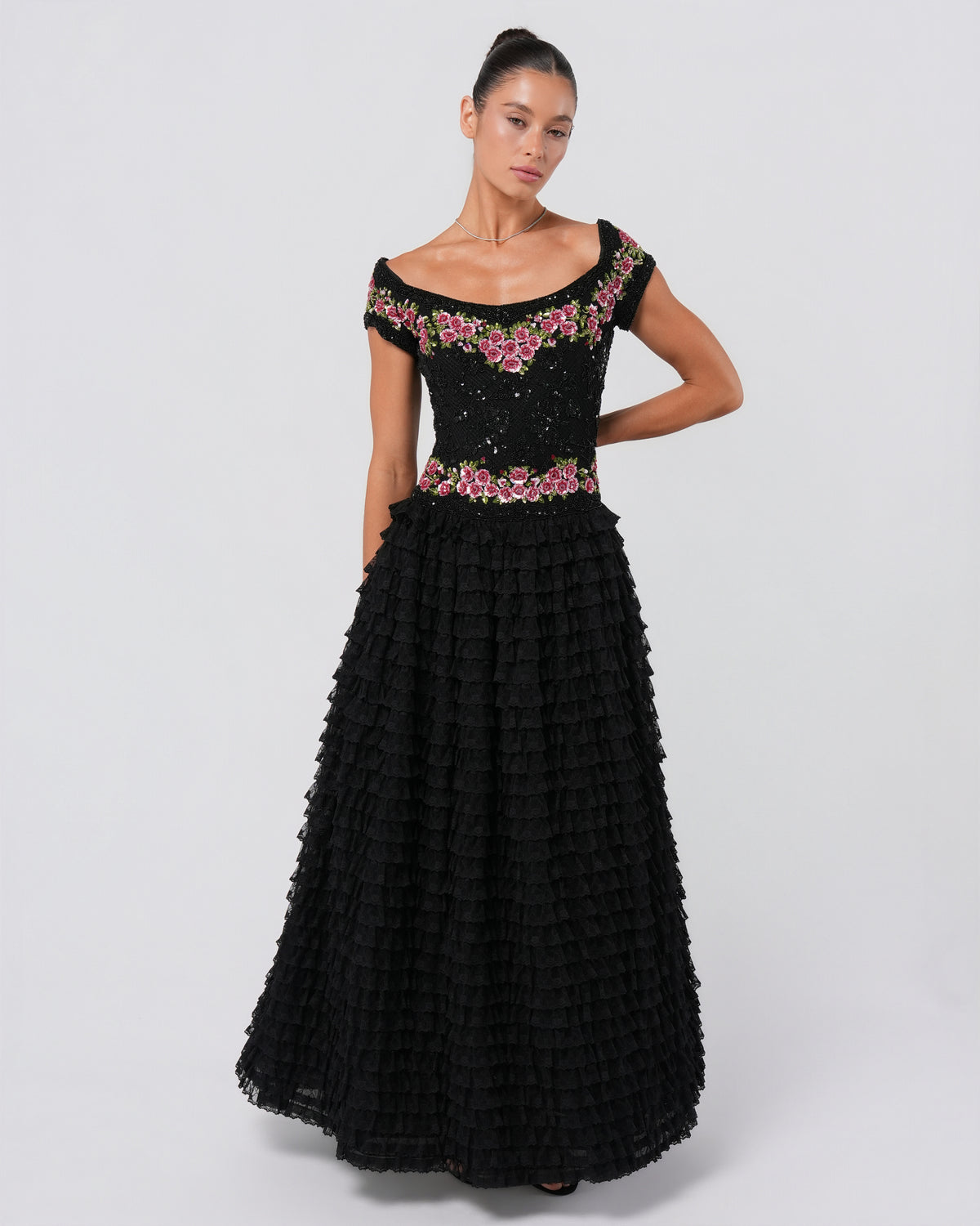 SS 2001 Beaded Ruffled Gown
