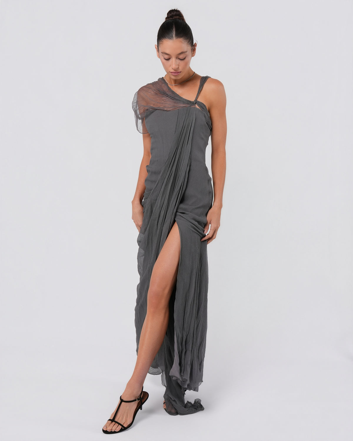 FW 2006 Gray Silk Chiffon Draped Gown