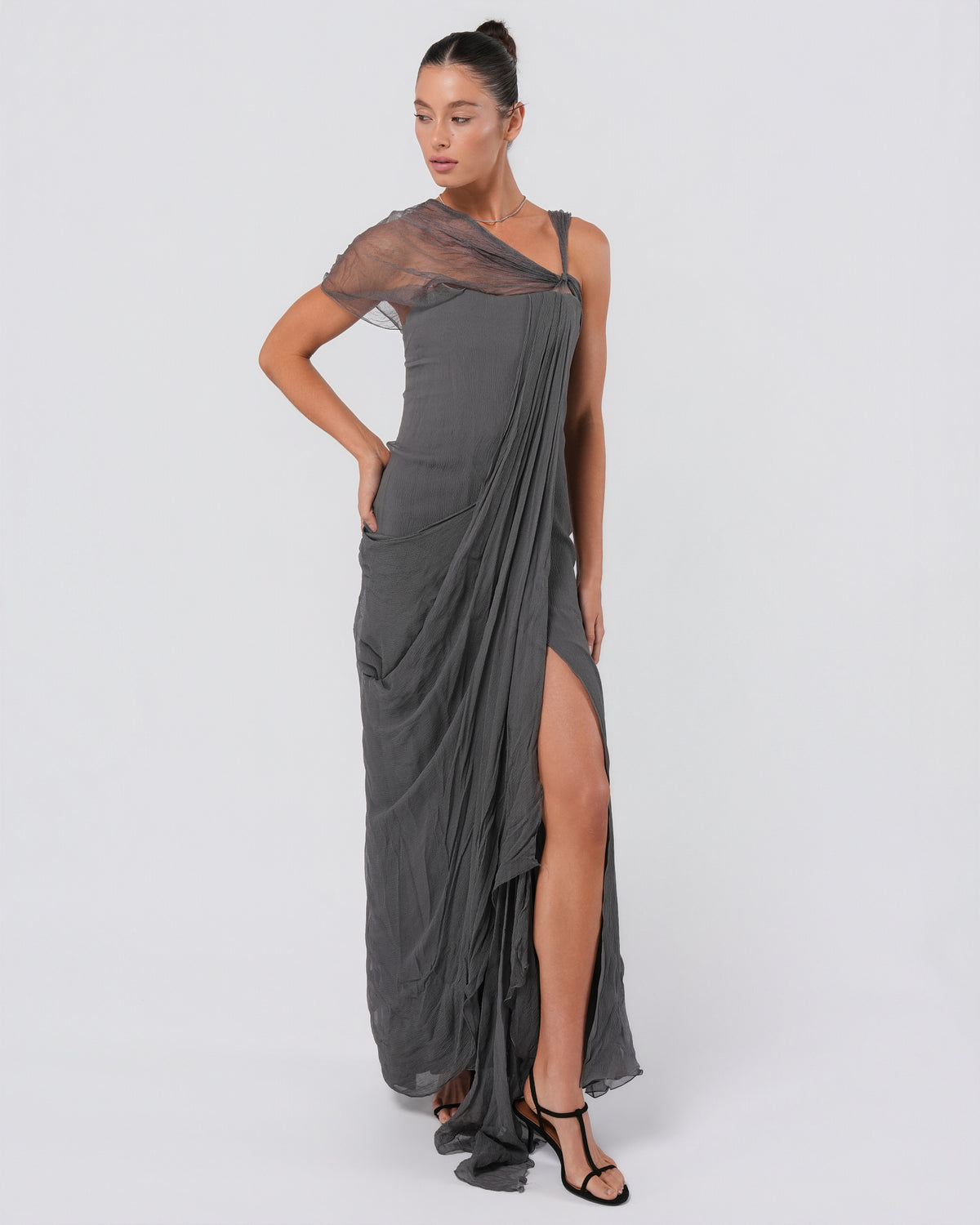 FW 2006 Gray Silk Chiffon Draped Gown