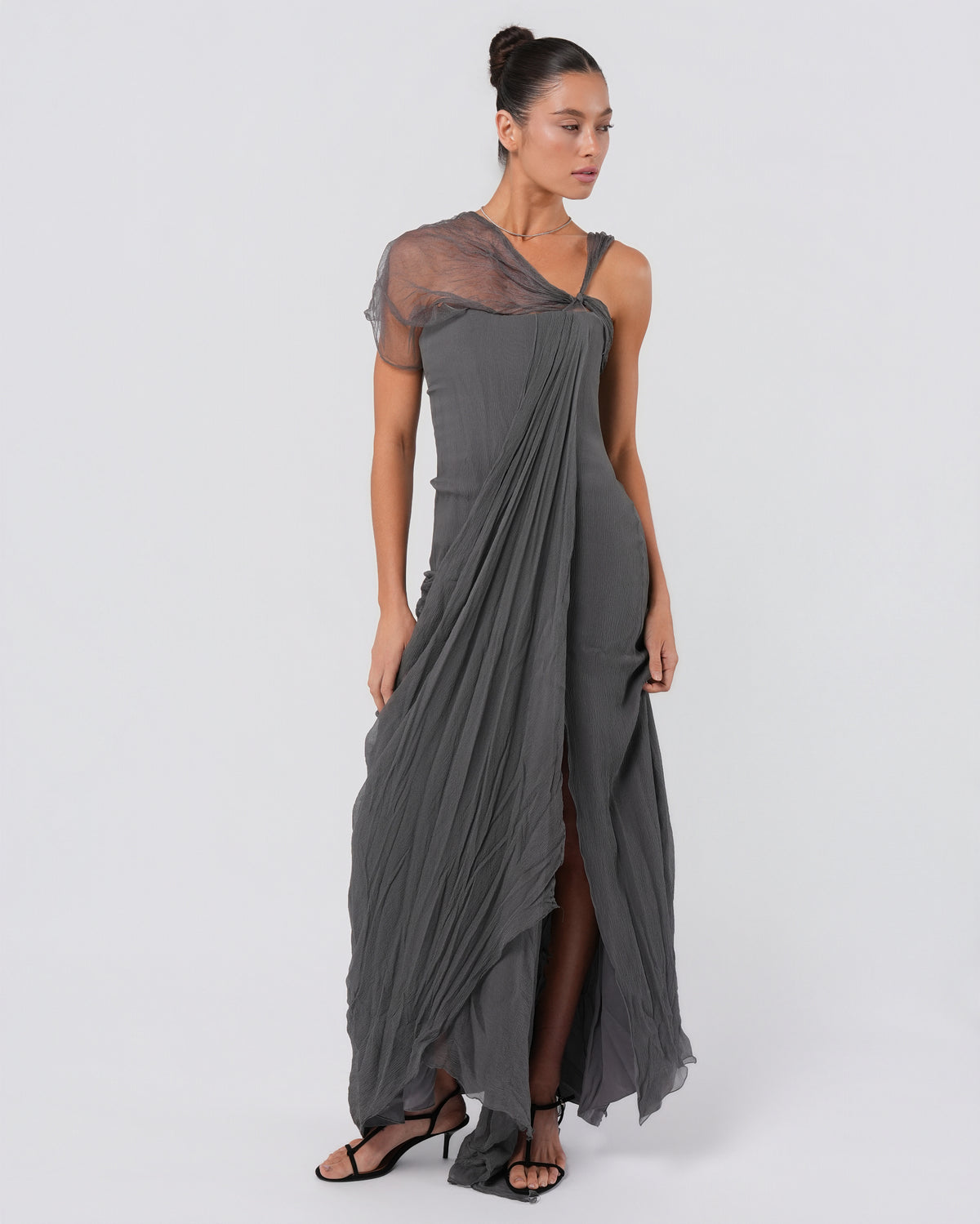 FW 2006 Gray Silk Chiffon Draped Gown