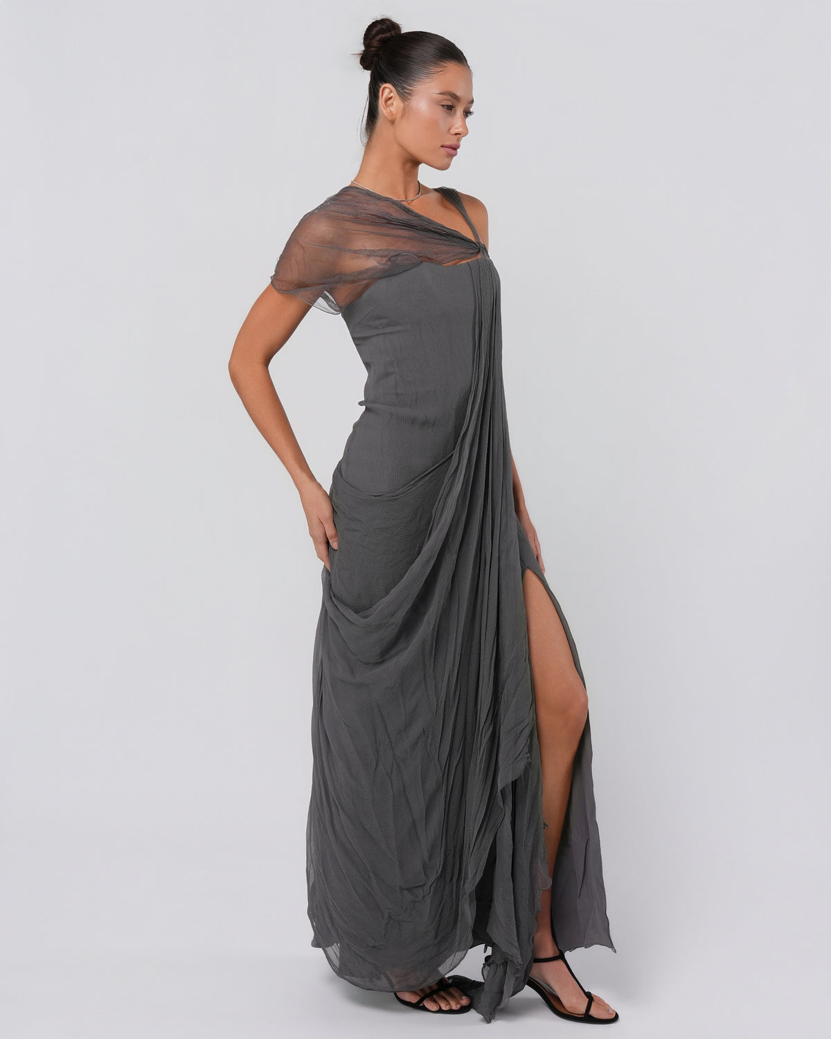 FW 2006 Gray Silk Chiffon Draped Gown