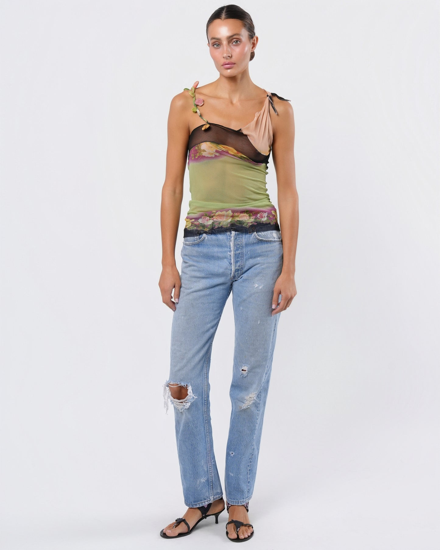 SS 2001 Mesh Top with Floral Detail