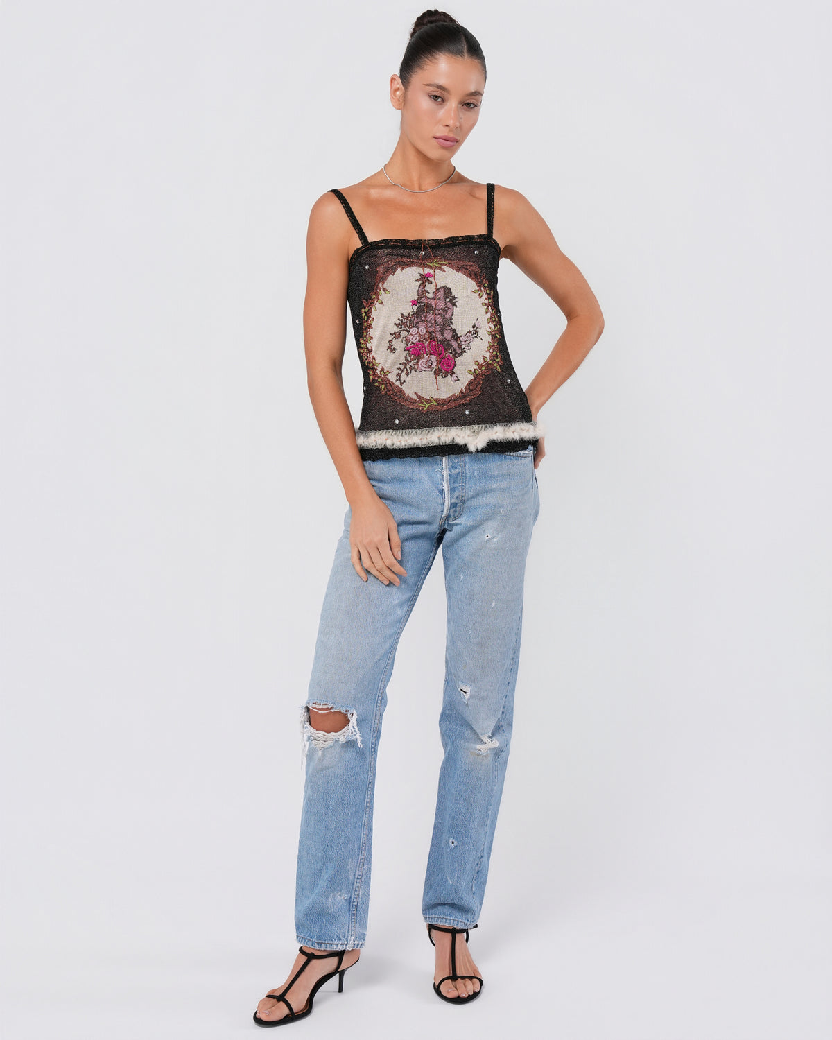 Sparkly Cherub Print Shirt With Fur Trim