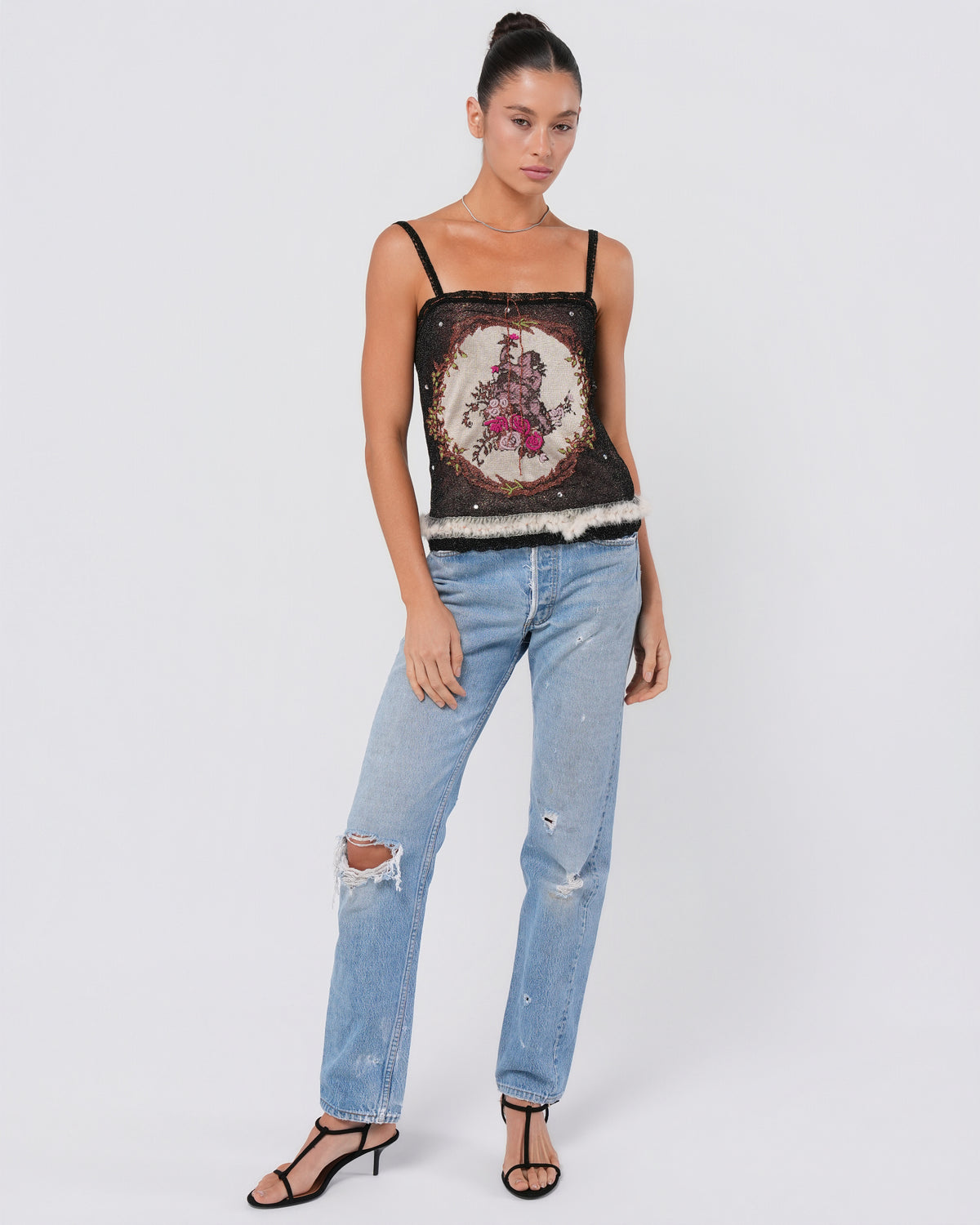 Sparkly Cherub Print Shirt With Fur Trim
