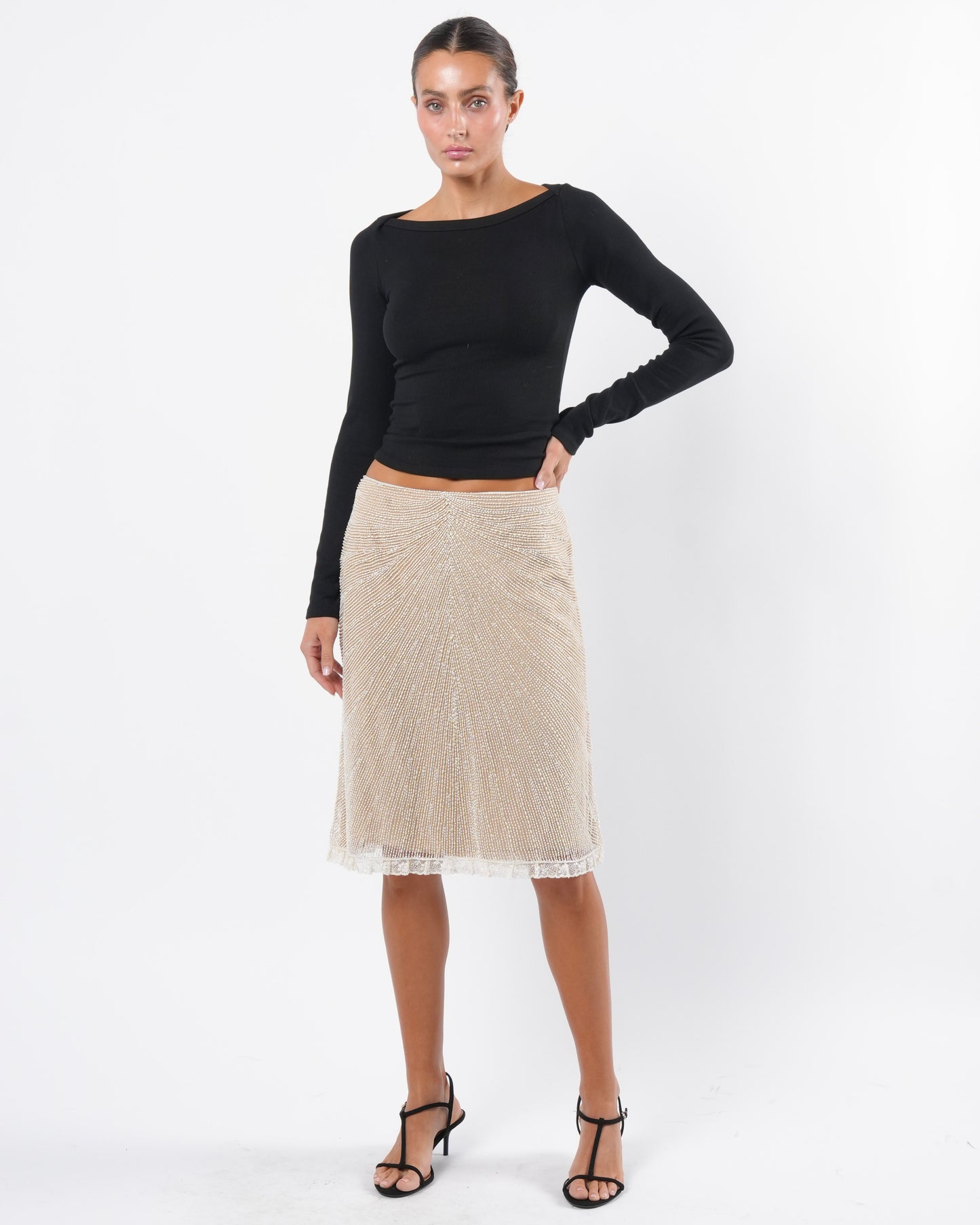 2000's Pearl Beaded Silk Skirt