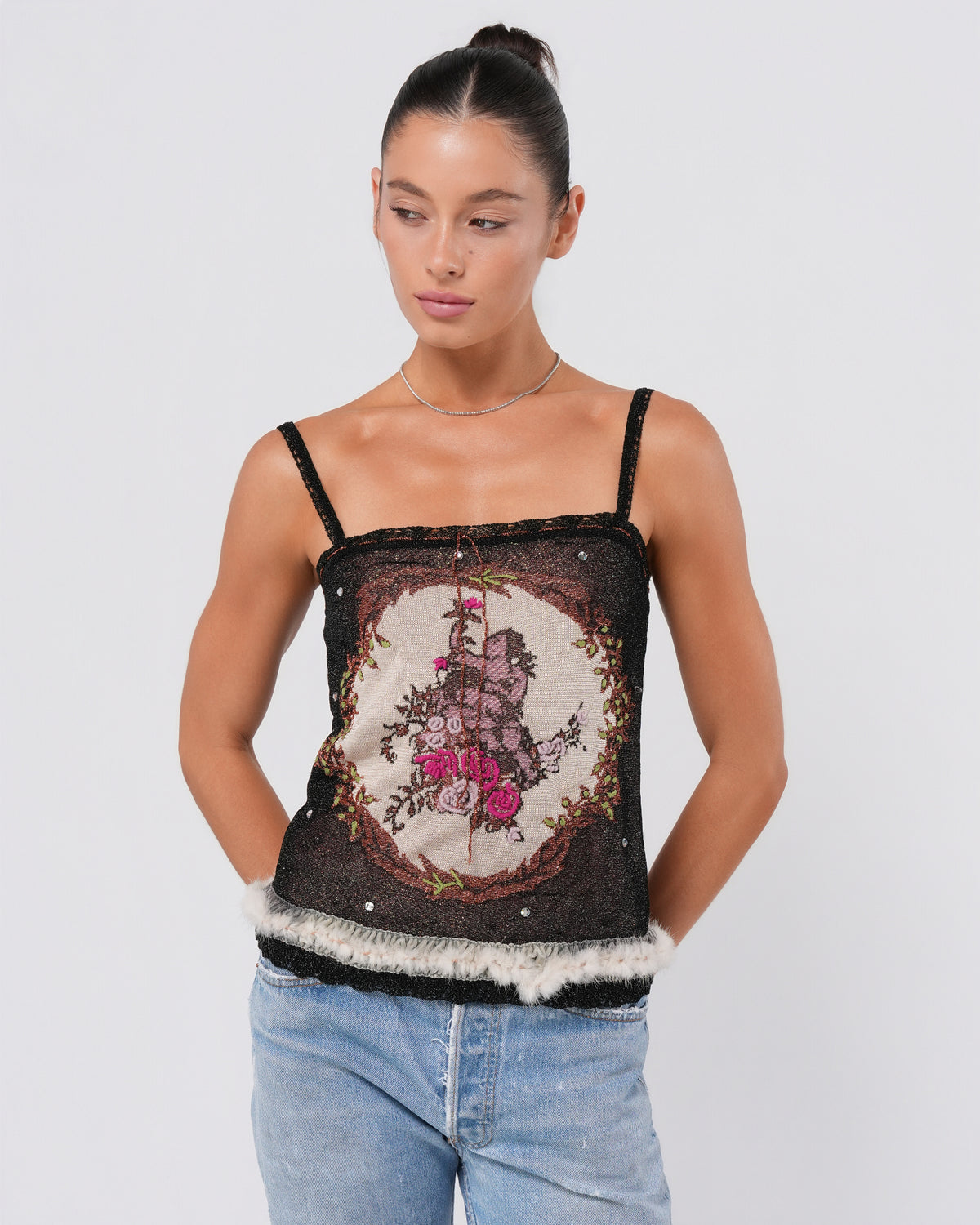 Sparkly Cherub Print Shirt With Fur Trim