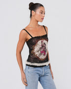Sparkly Cherub Print Shirt With Fur Trim