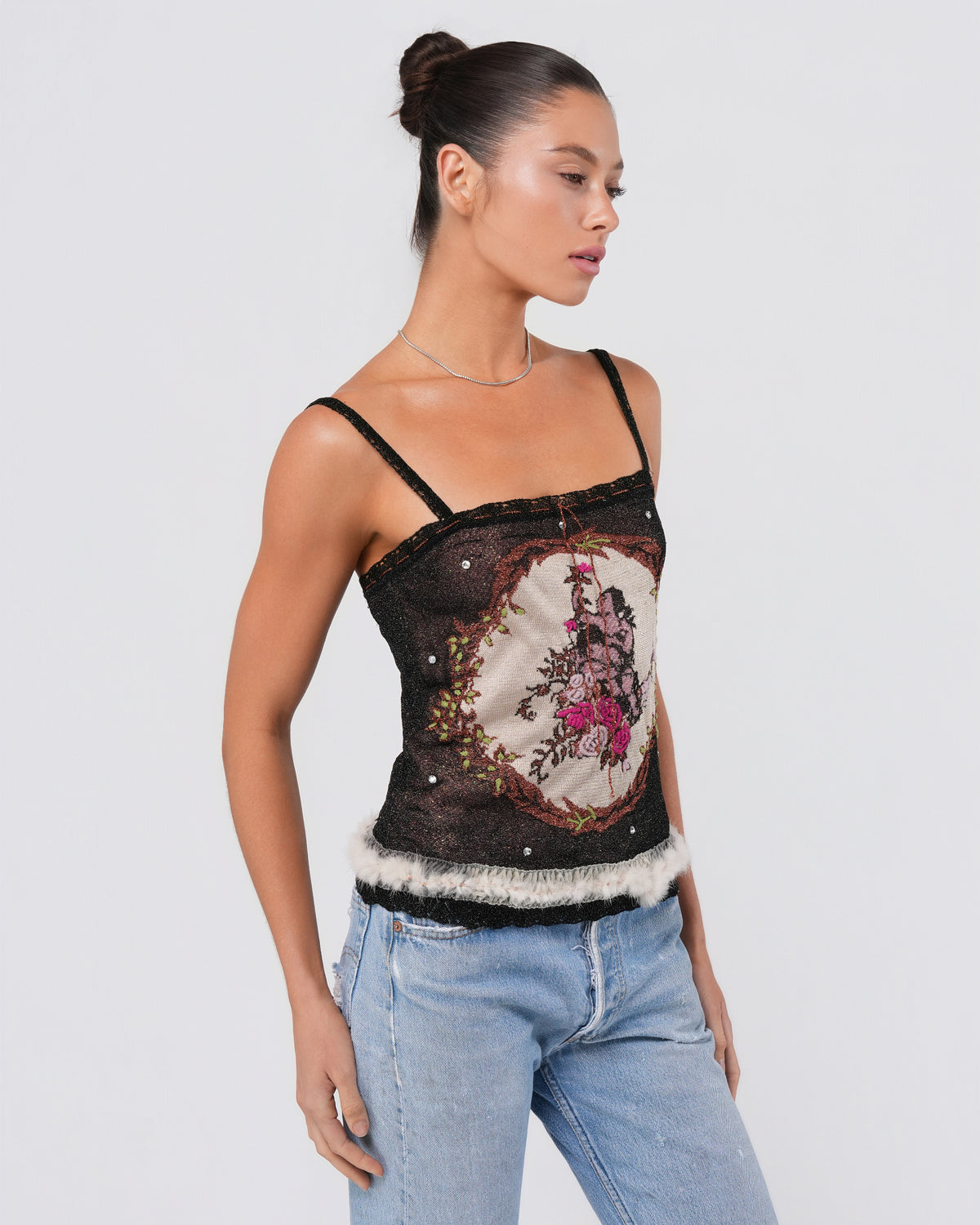 Sparkly Cherub Print Shirt With Fur Trim