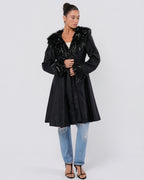 1990s Faux Fur Trimmed Nylon Trench Coat