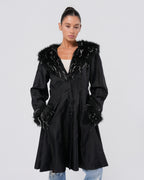 1990s Faux Fur Trimmed Nylon Trench Coat