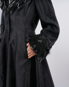 1990s Faux Fur Trimmed Nylon Trench Coat