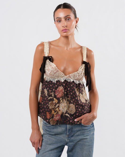 Floral Top With Watteau Lace Detail