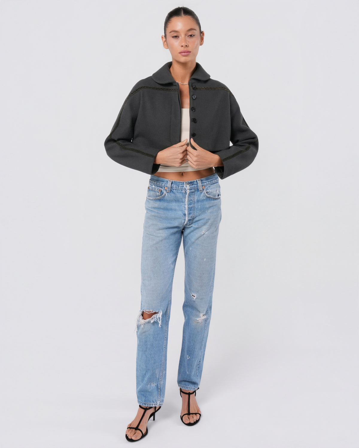 FW 2007 Cropped Jacket With Leather Detail