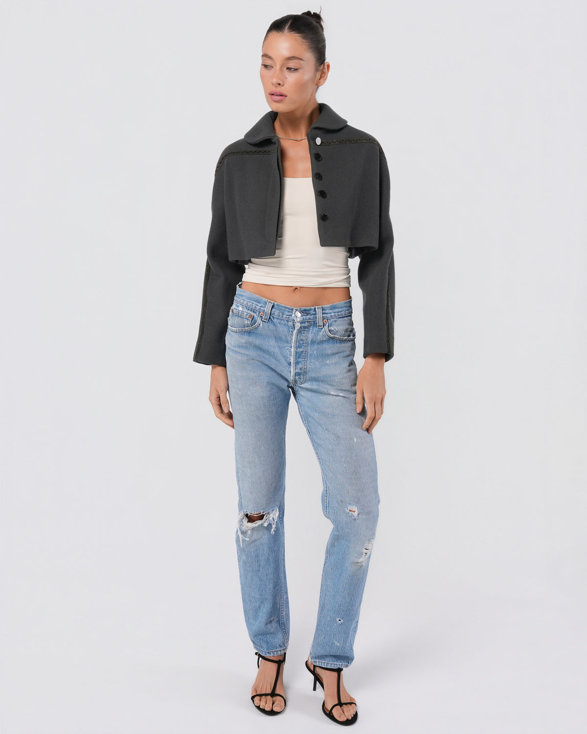 2010s Cropped Jacket With Leather Detail