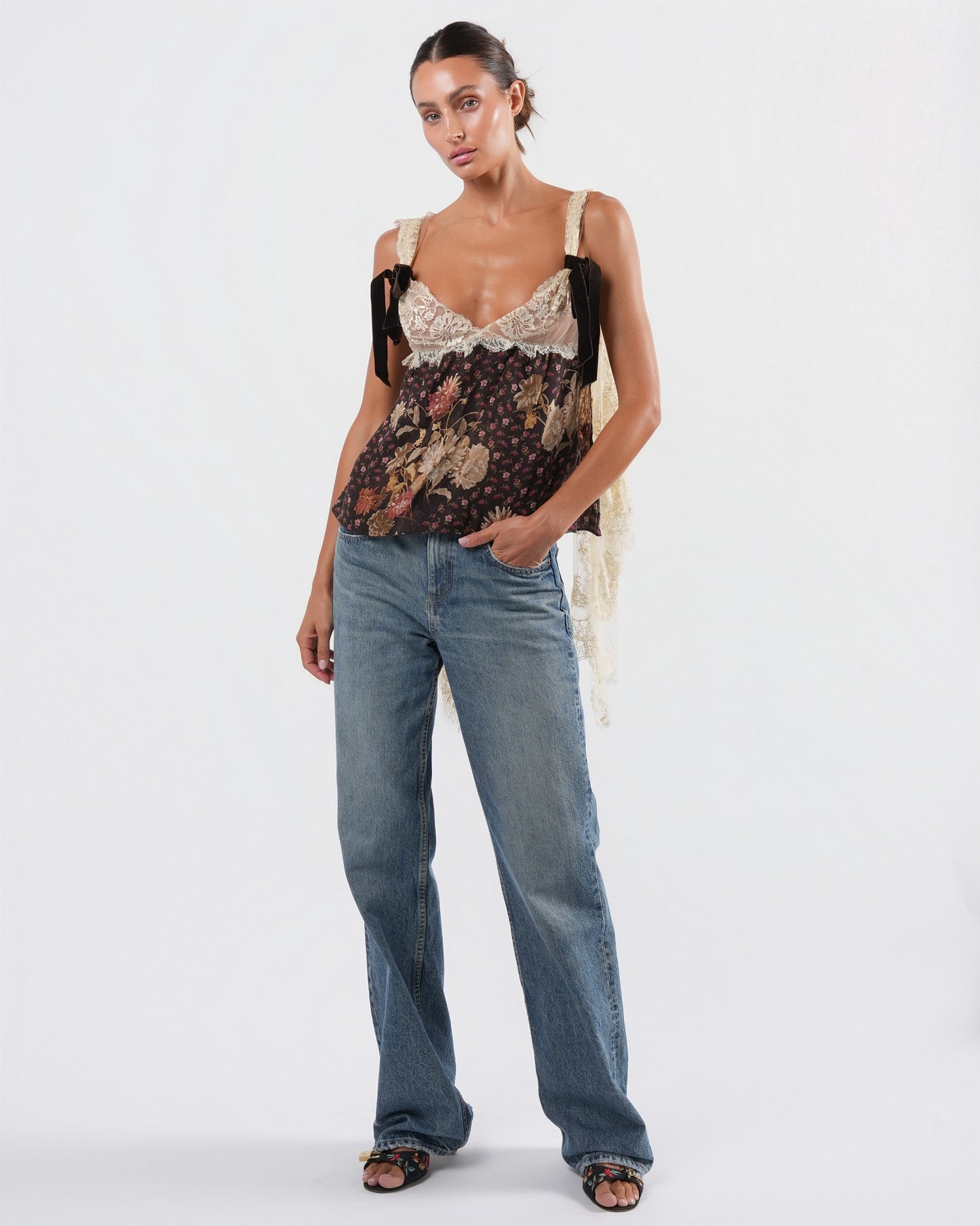 Floral Top With Watteau Lace Detail