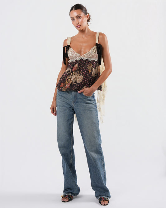 Floral Top With Watteau Lace Detail