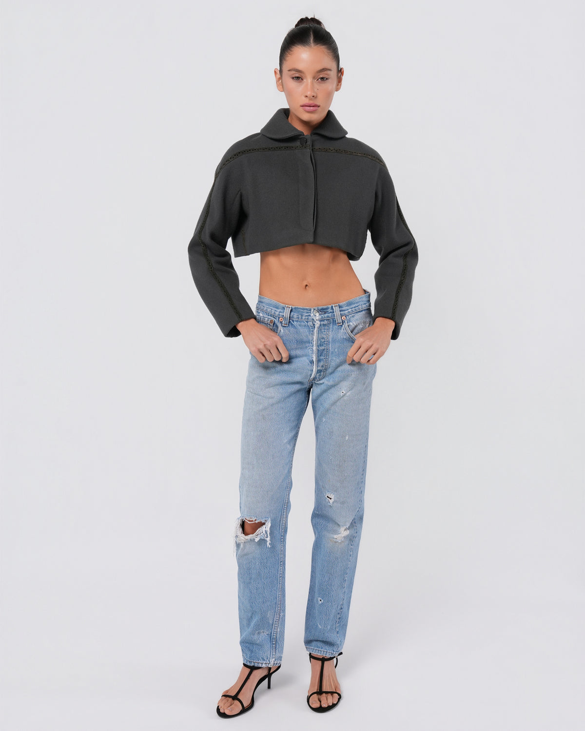 2010s Cropped Jacket With Leather Detail
