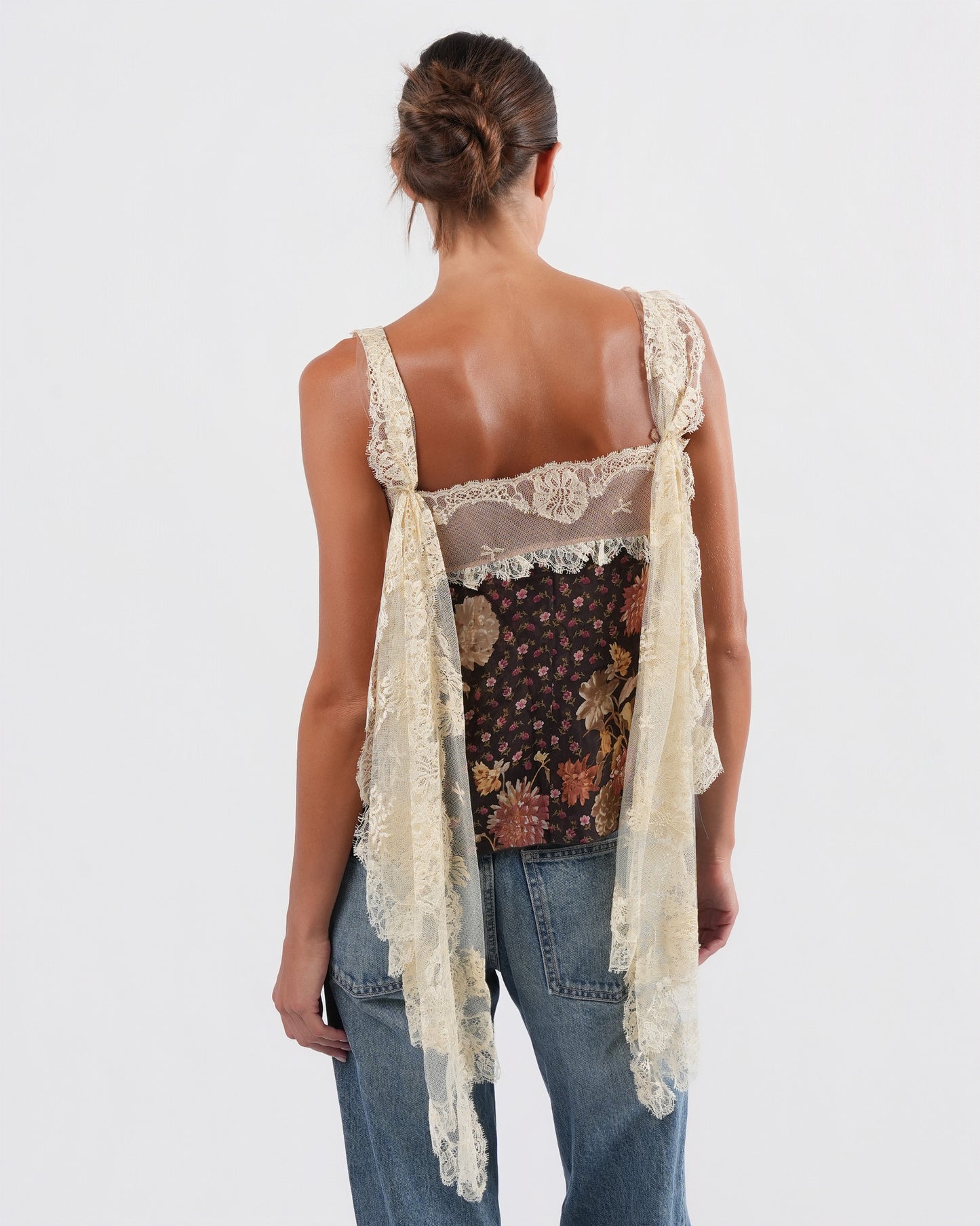 Floral Top With Watteau Lace Detail