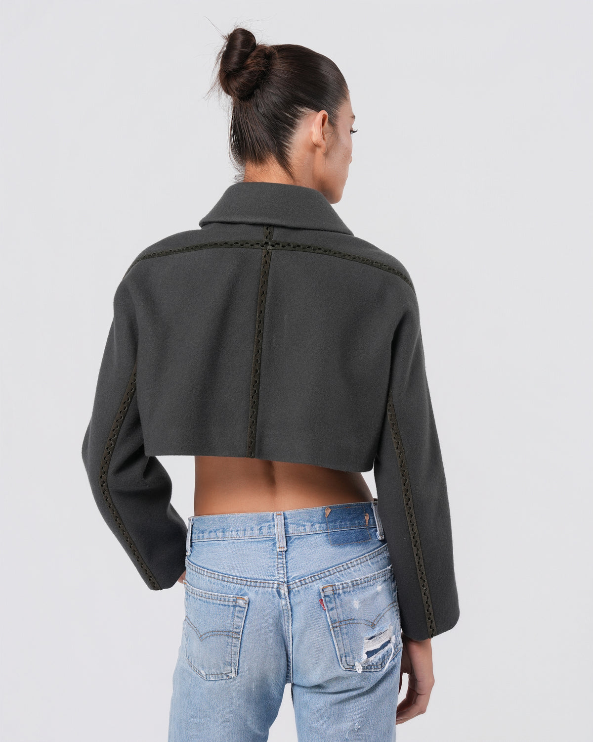 2010s Cropped Jacket With Leather Detail